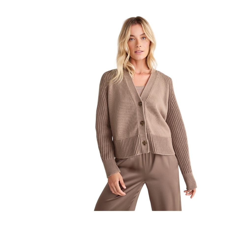 Haven Well Within‎ Raglan Cardigan Sweater Brown Cotton Blend V-Neck Small
